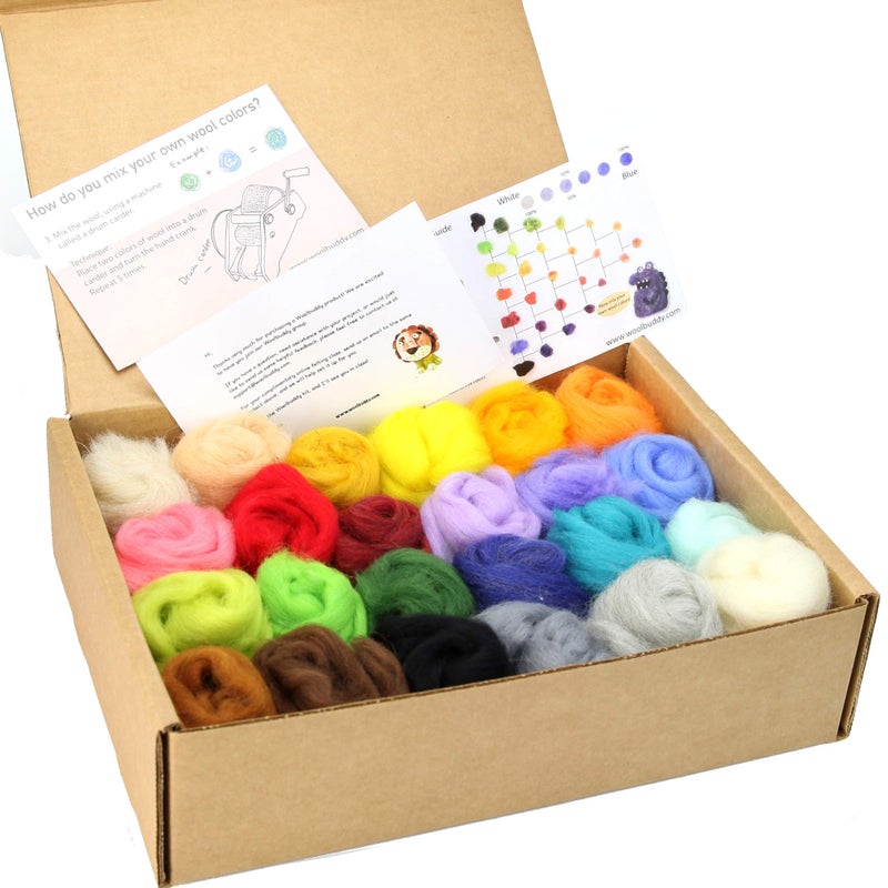 Woolbuddy Felting Wool Kit - 24 Vibrant Merino Wool Colors for Needle Felting, Wet Felting, and Crafts - Image 1